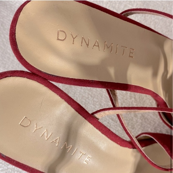 5/$25 Dynamite Red Pointed Toe T Strap Sling Back Skinny Heels 38 - Picture 7 of 11